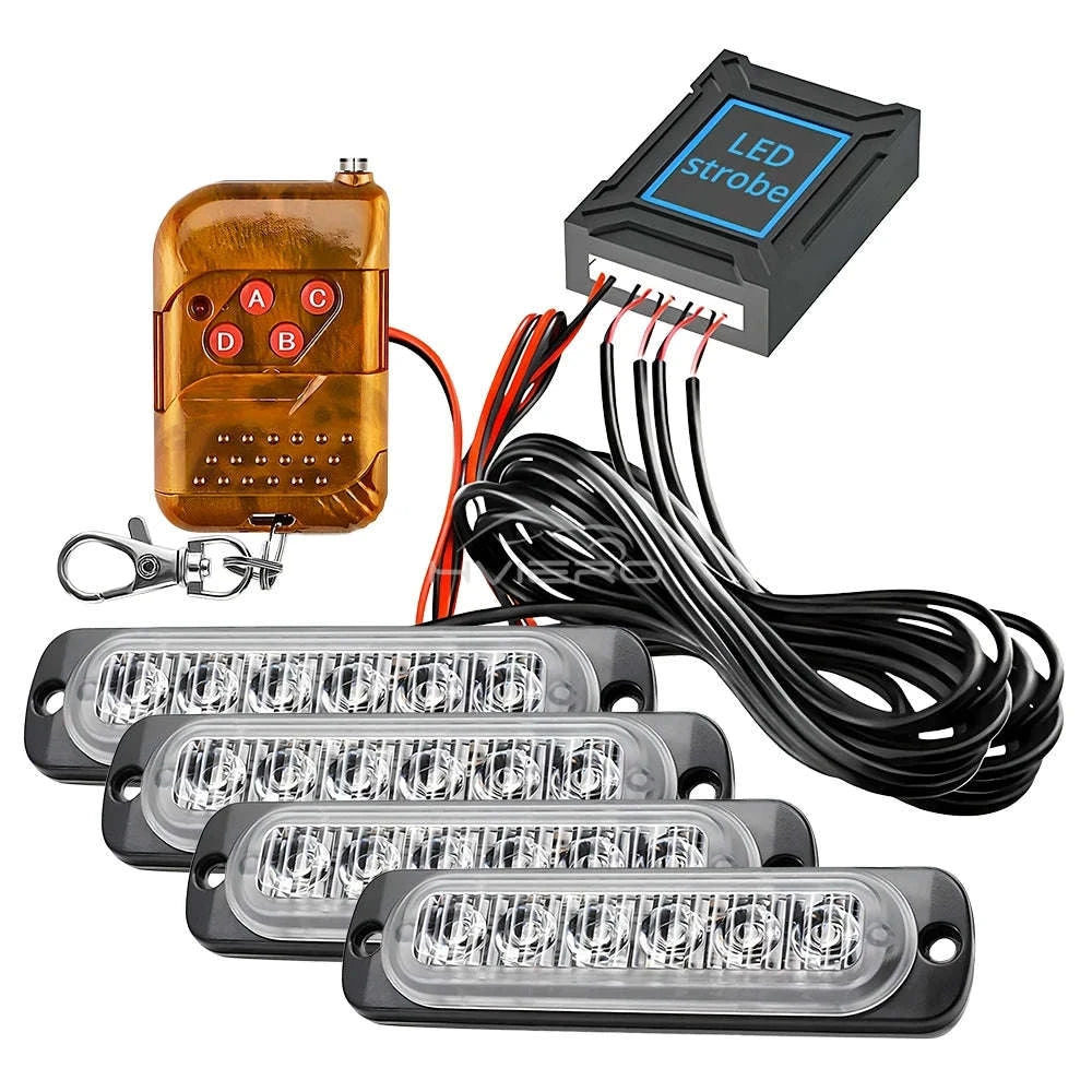 24 LED Wireless Car Strobe Emergency Signal Light 12-24V-White Yellow