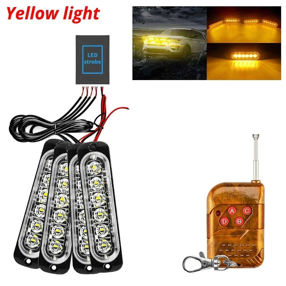 24 LED Wireless Car Strobe Emergency Signal Light 12-24V-White Yellow