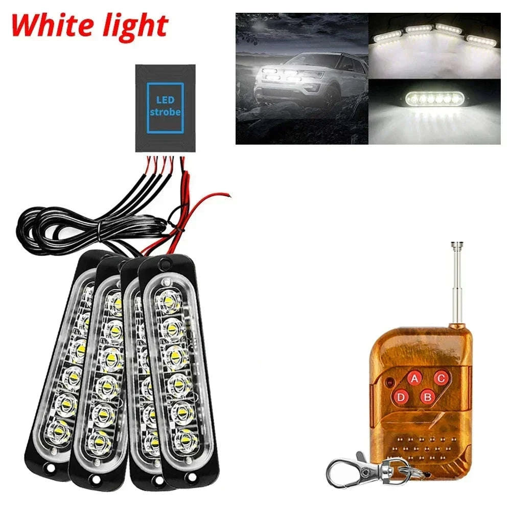 24 LED Wireless Car Strobe Emergency Signal Light 12-24V-White Yellow