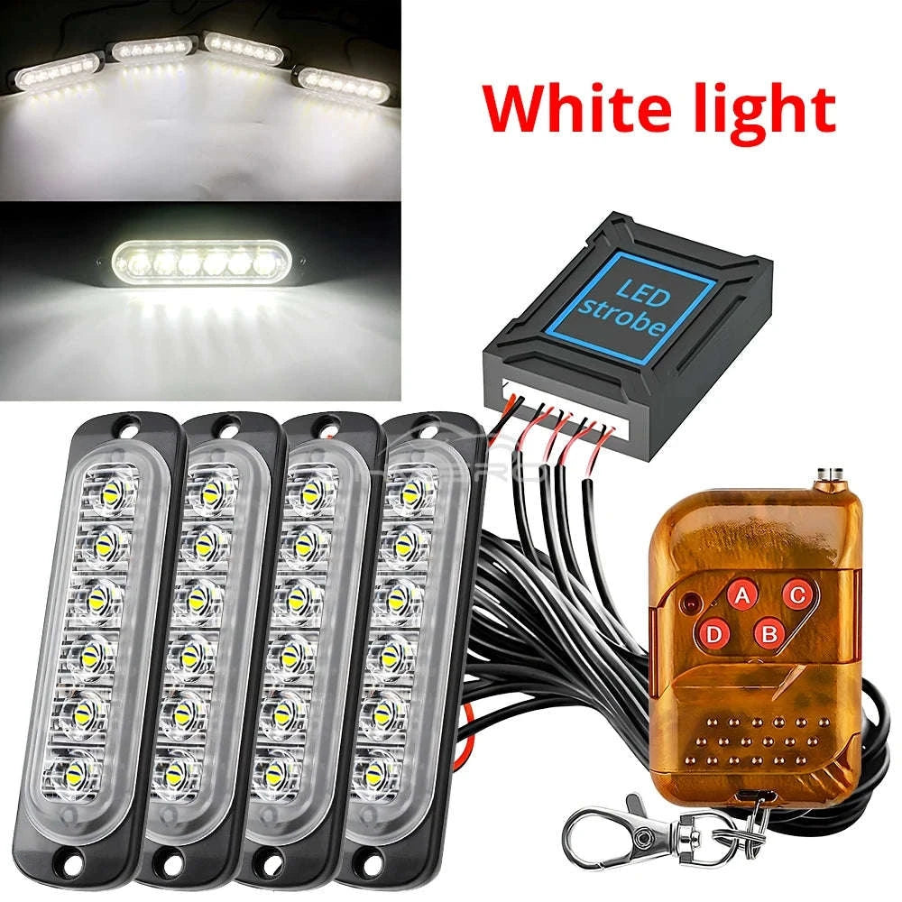 24 LED Wireless Car Strobe Emergency Signal Light 12-24V-White Yellow