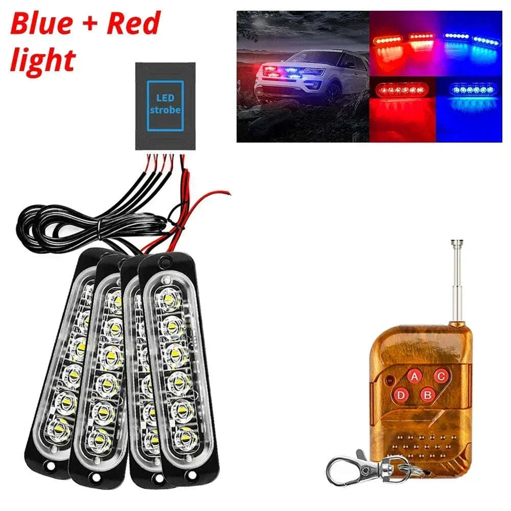 24 LED Wireless Car Strobe Emergency Signal Light 12-24V-White Yellow
