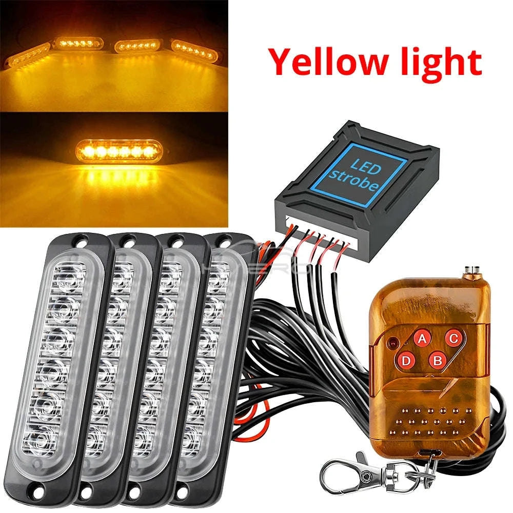 24 LED Wireless Car Strobe Emergency Signal Light 12-24V-White Yellow