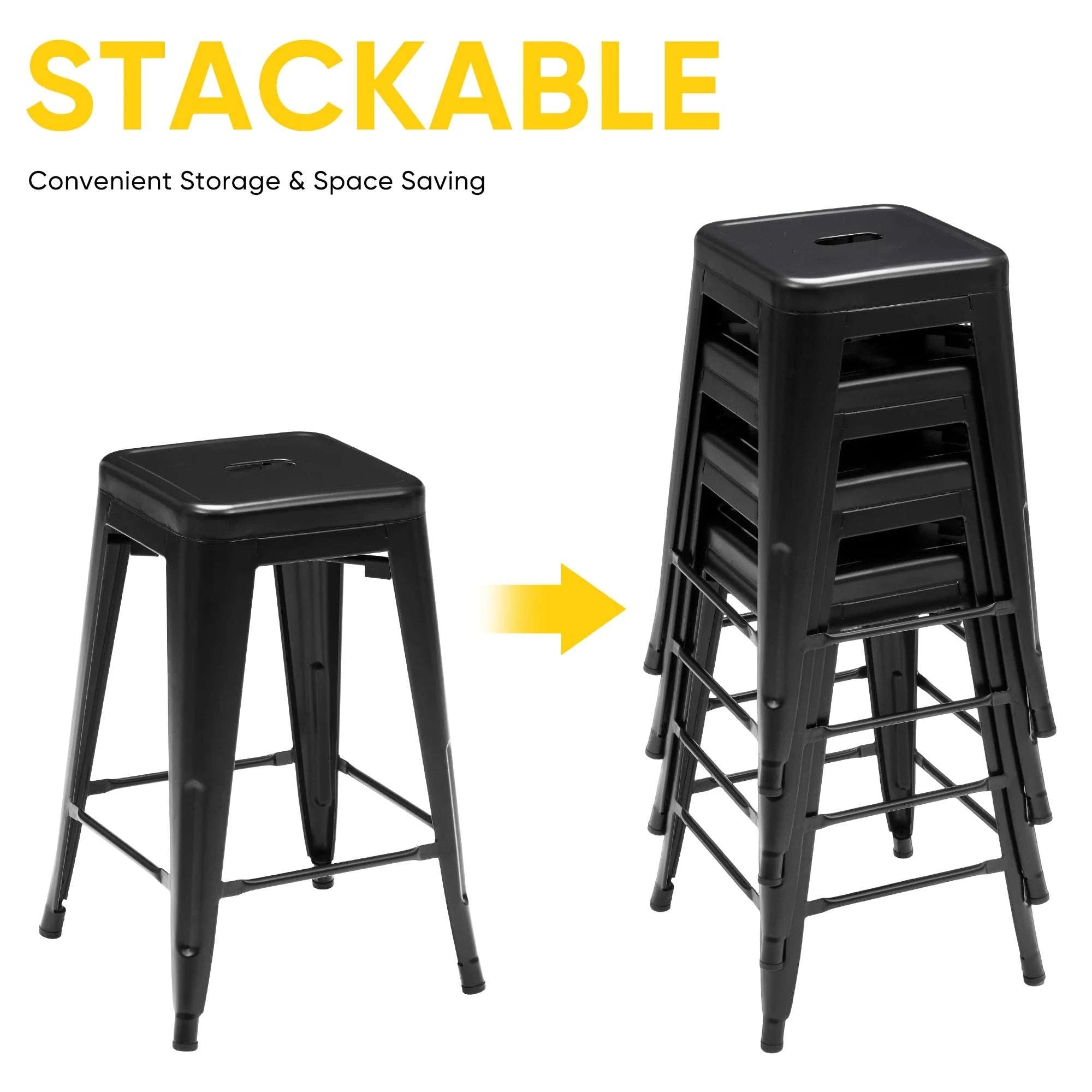 24'' Metal Bar Stools Set of 4 Stackable Backless Counter Stools-black / United States
