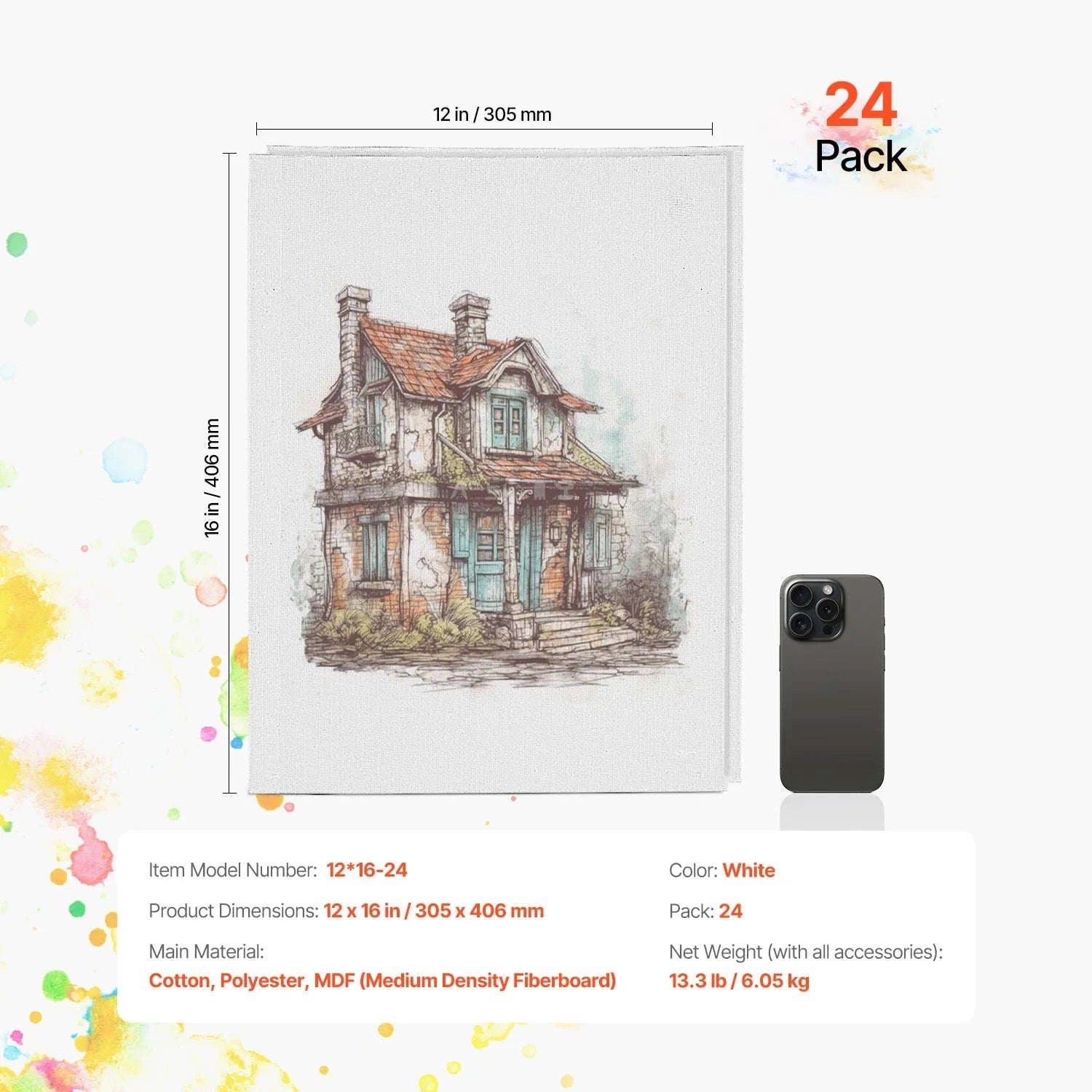 24-Pack 8x10 Inch Painting Canvas Boards-9x12 in 24PCs / france