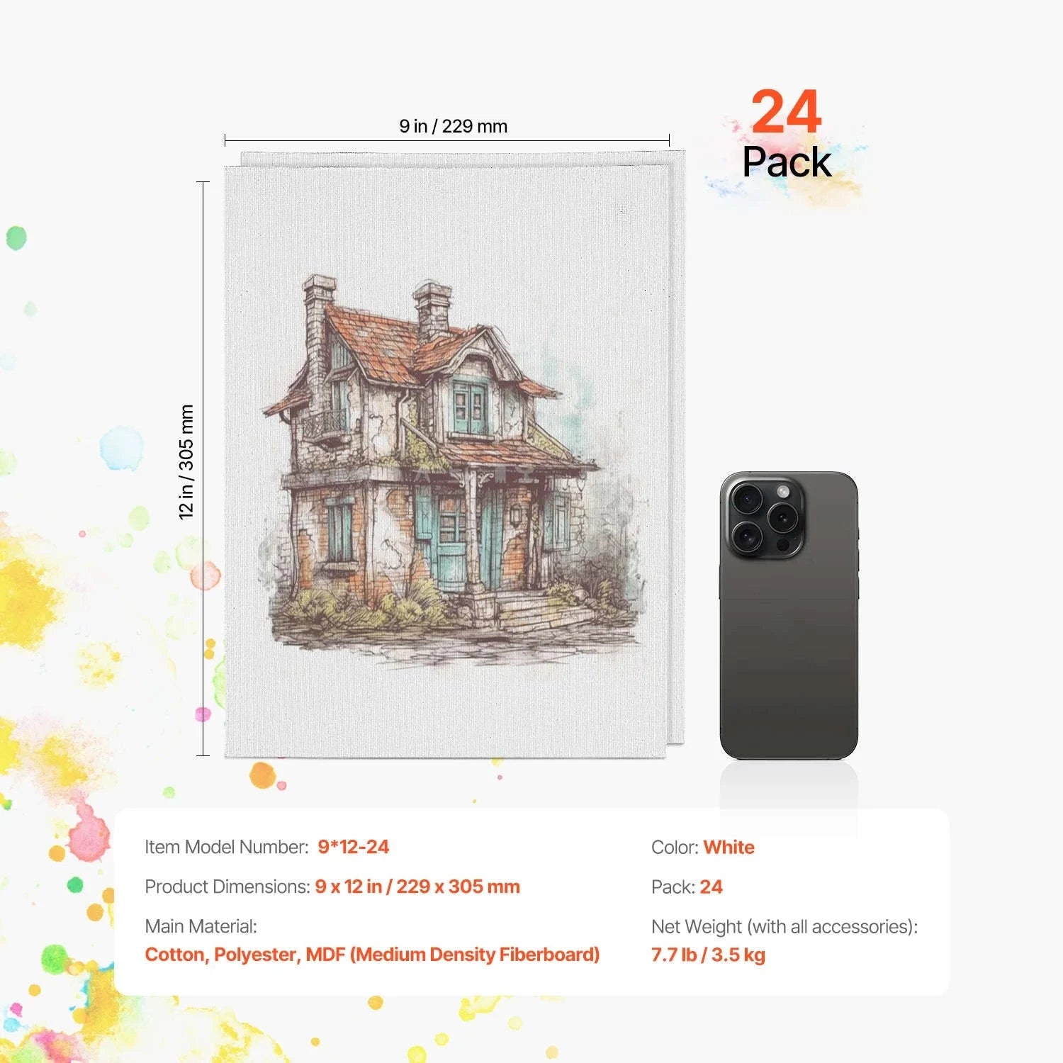 24-Pack 8x10 Inch Painting Canvas Boards-9x12 in 24PCs / france