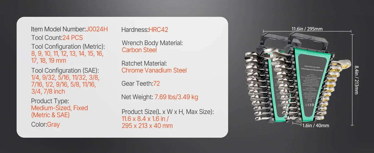 24-Piece Ratcheting Combination Wrench Set with Organizer Rack, SAE and Metric-24 pcs / spain