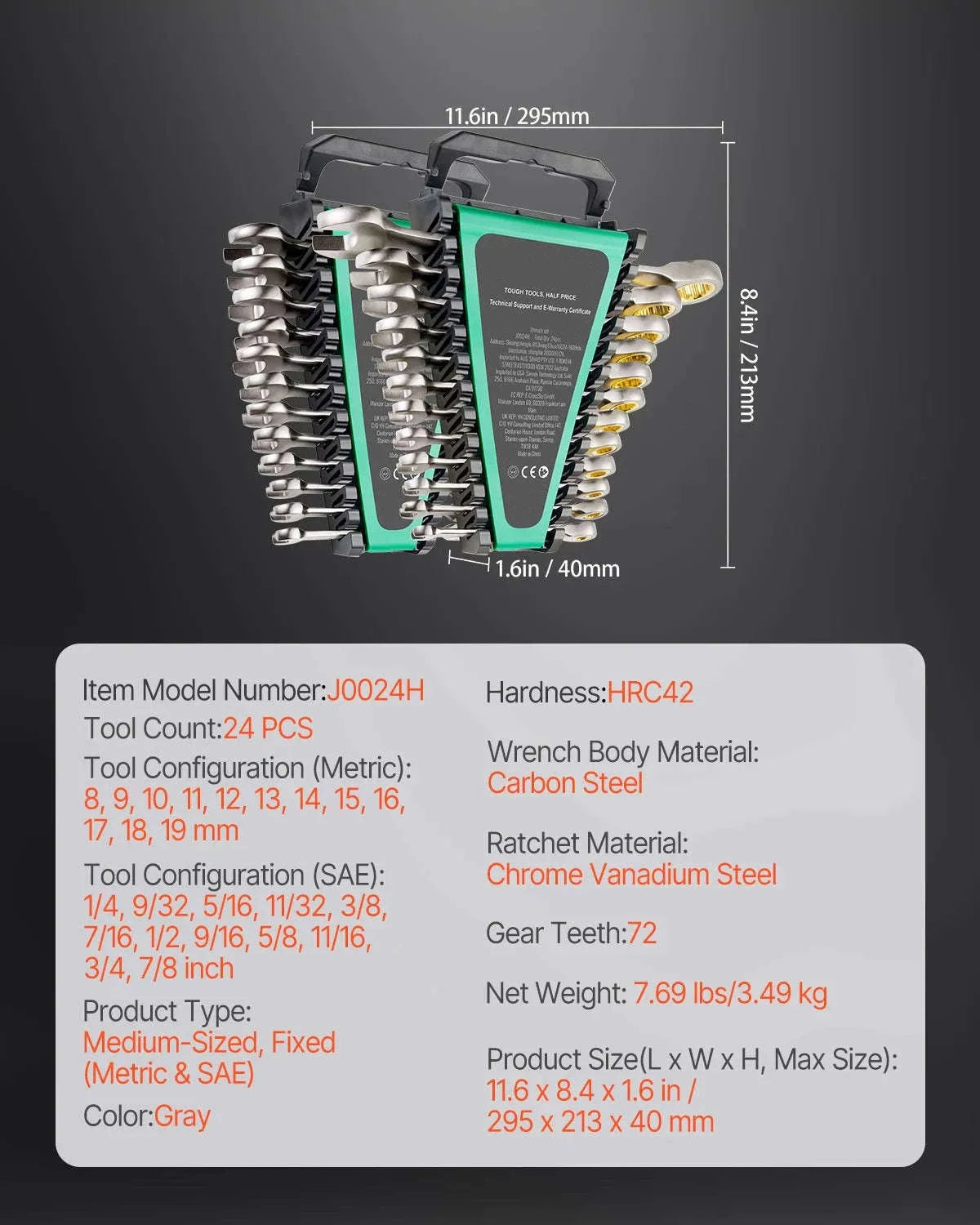 24-Piece Ratcheting Combination Wrench Set with Organizer Rack, SAE and Metric-24 pcs / spain