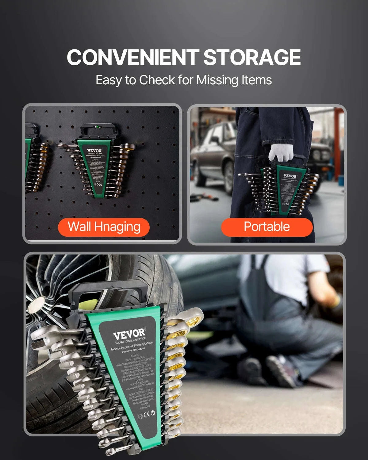 24-Piece Ratcheting Combination Wrench Set with Organizer Rack, SAE and Metric-24 pcs / spain