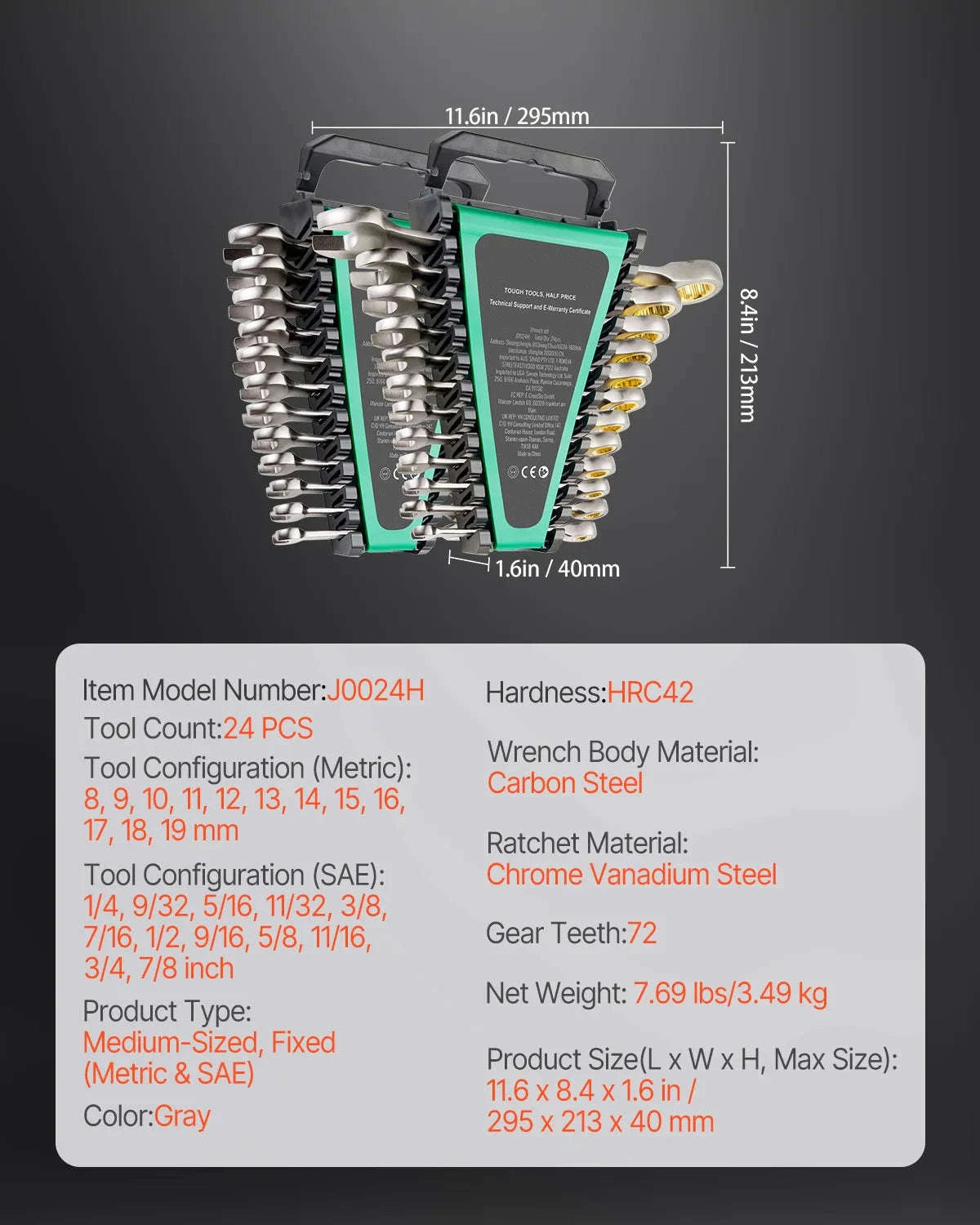 24-Piece Ratcheting Combination Wrench Set with Organizer Rack, SAE and Metric-24 pcs / spain