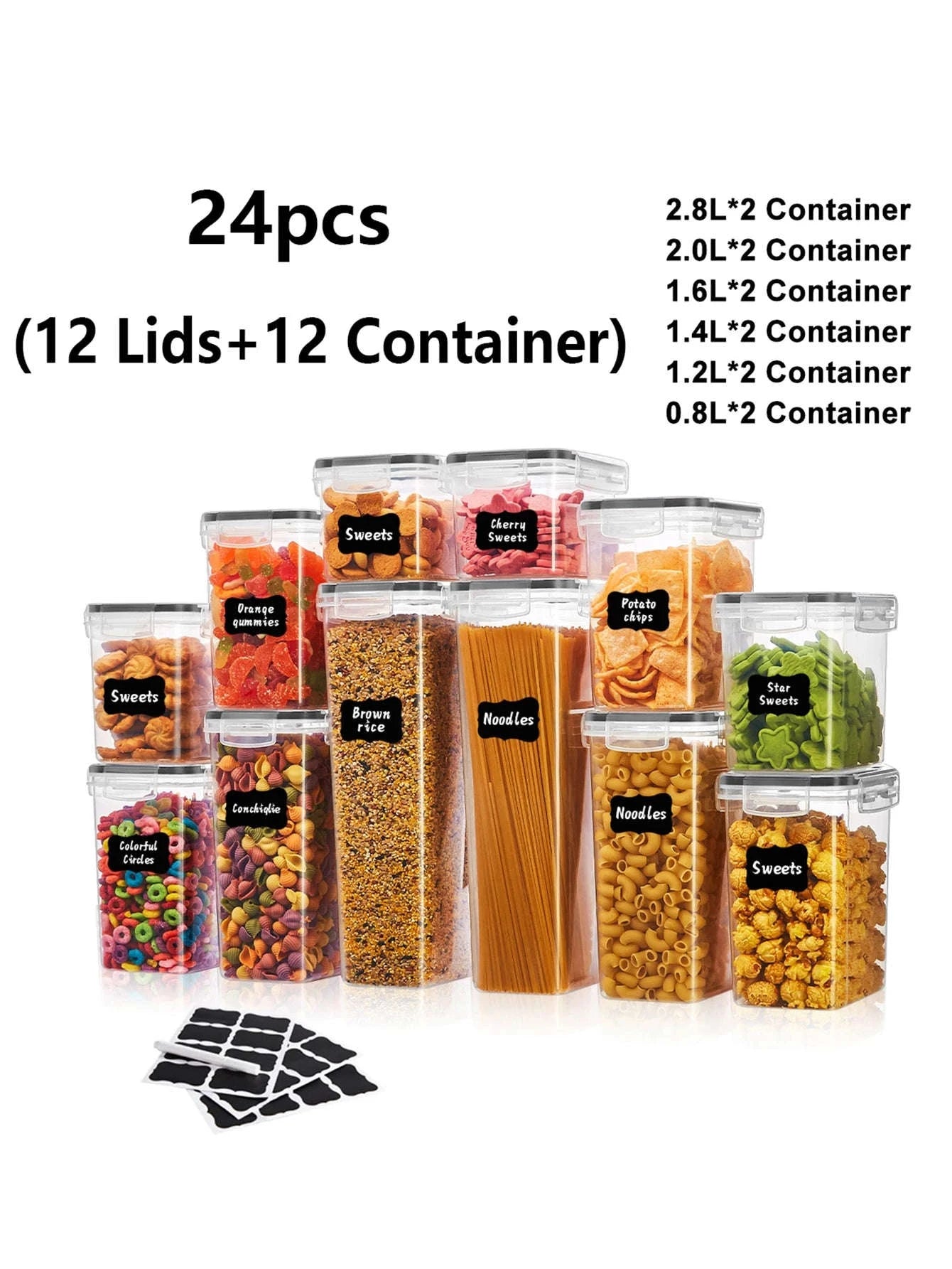 24-Piece Sealed Food Storage Containers Set for Kitchen Organization-United States / 12Lidsand12Container