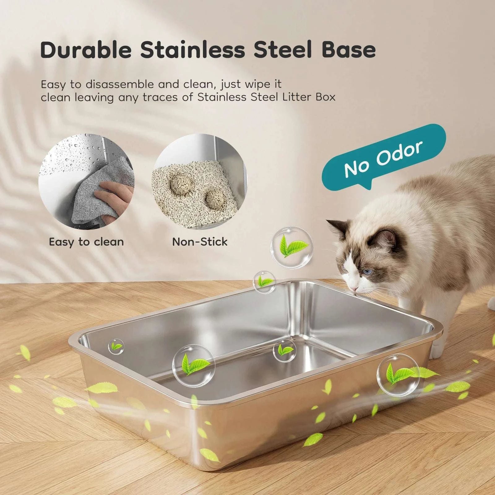 24" Stainless Steel Enclosed Cat Litter Box XL 30L with Scoop-GRAY / United States
