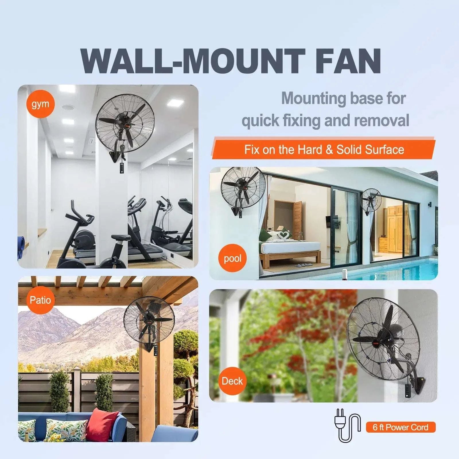 24” Wall-Mount Misting Fan 7000 CFM Oscillating 3-Speed Waterproof-United States