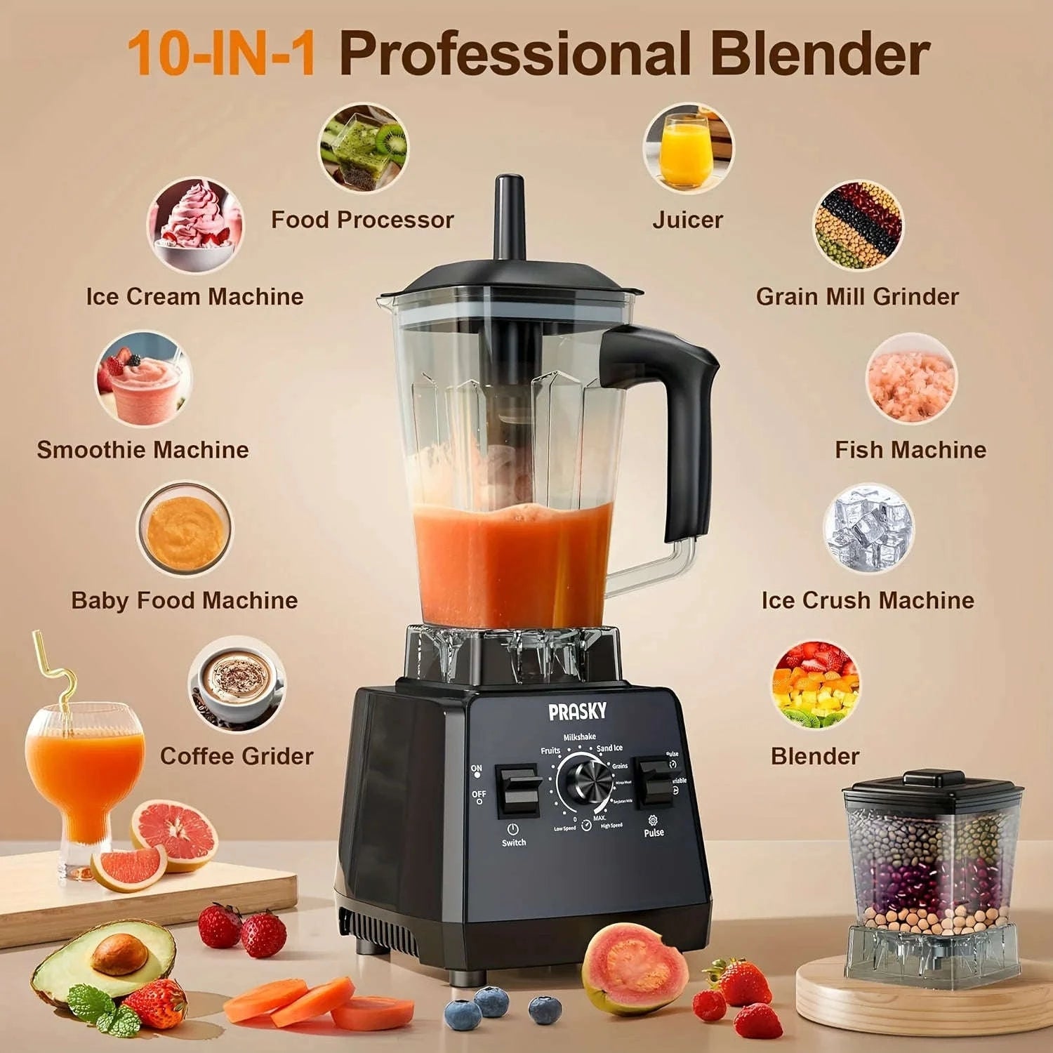 2400W Blender and Grinder Combo 25000RPM 68oz BPA-Free 2 Containers-Red / US / United States
