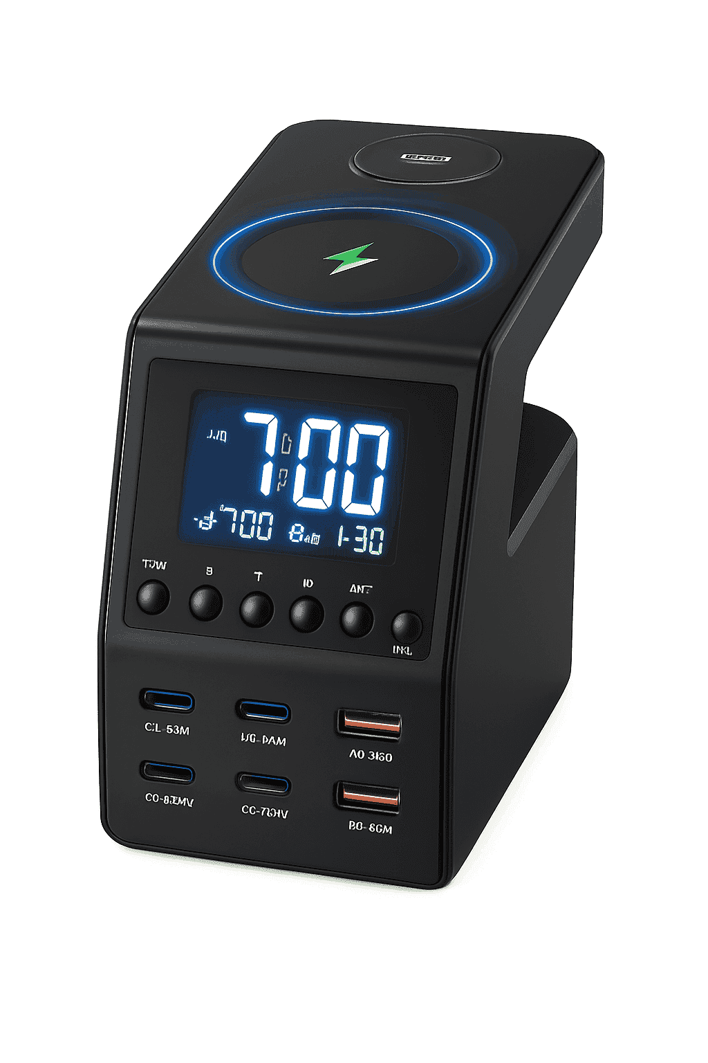 240W GaN Charging Station with 10 Ports, Wireless Pads & Clock-UK Plug