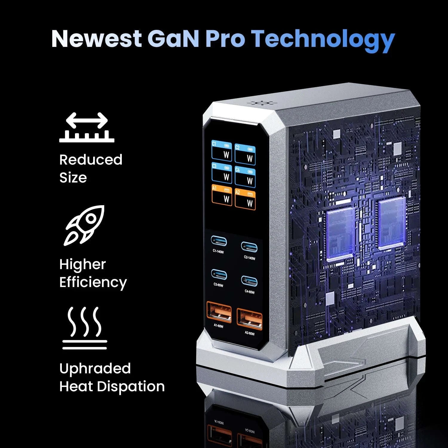 240W GaN Desktop Charger 6-Port USB-C PD3.1 Fast Charging Station-UK Plug