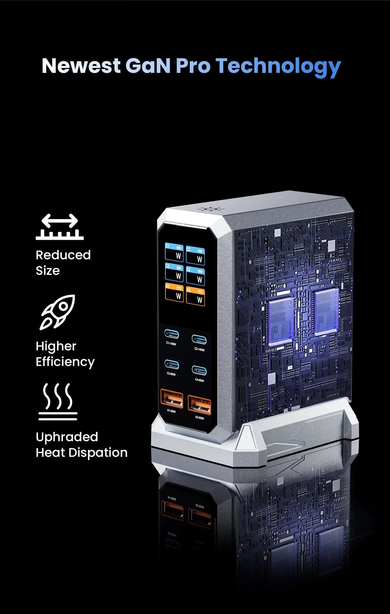 240W GaN Desktop Charger 6-Port USB-C PD3.1 Fast Charging Station-UK Plug