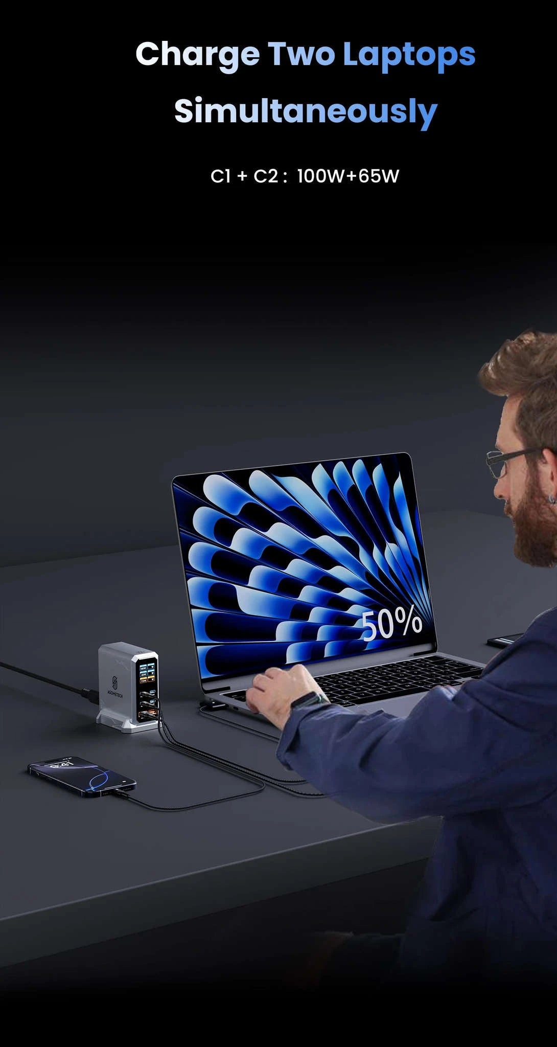 240W GaN Desktop Charger 6-Port USB-C PD3.1 Fast Charging Station-UK Plug