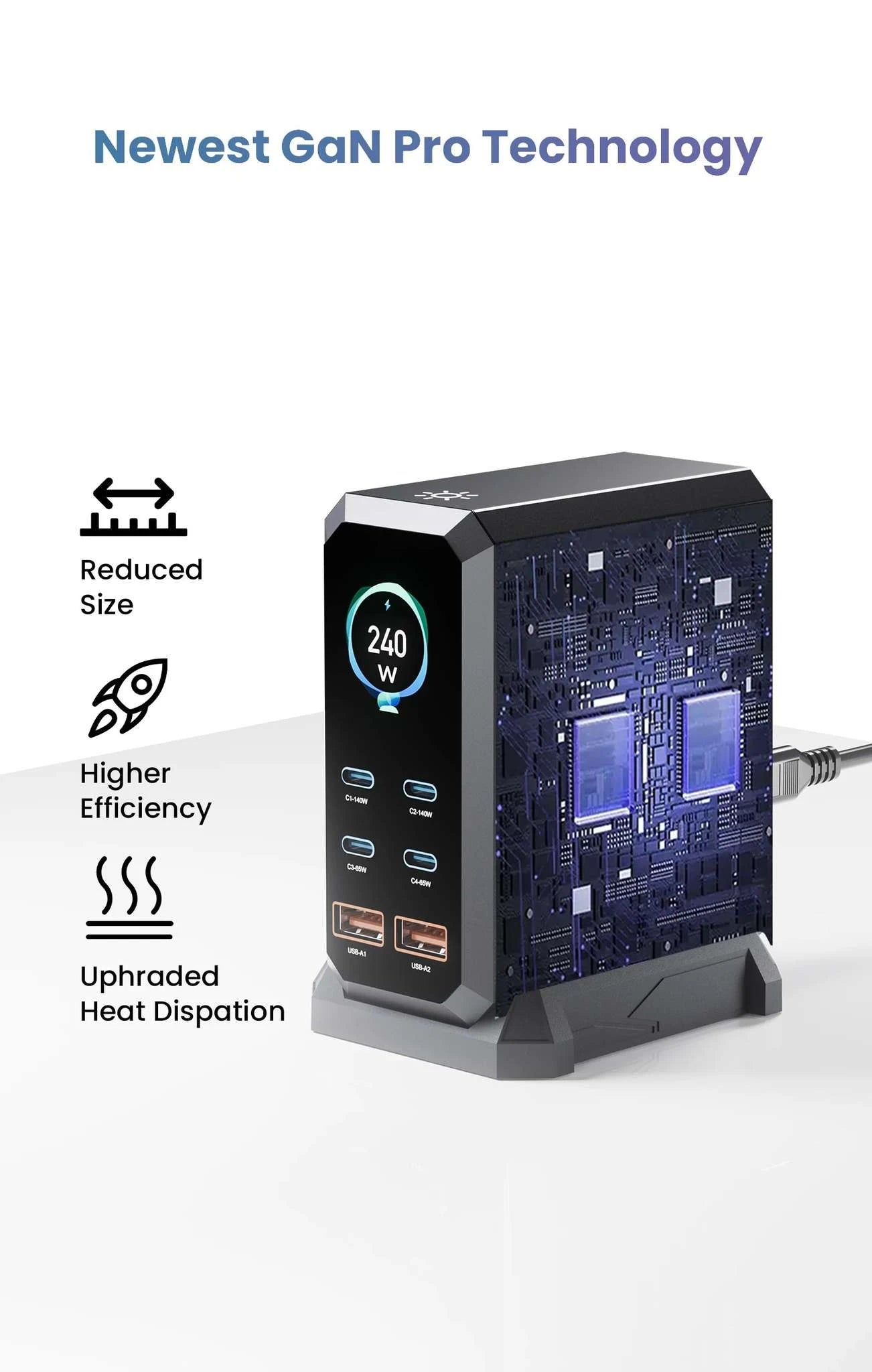 240W GaN Fast Charging Station 6-in-1 USB-C & USB-A Desktop Charger-US Plug / United States