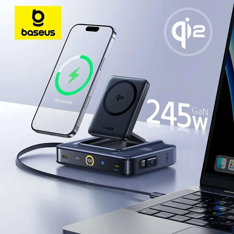 245W 6-in-1 Desktop Charger with Qi2 Wireless & 100W Retractable USB-C-EU Plug Black / China Mainland