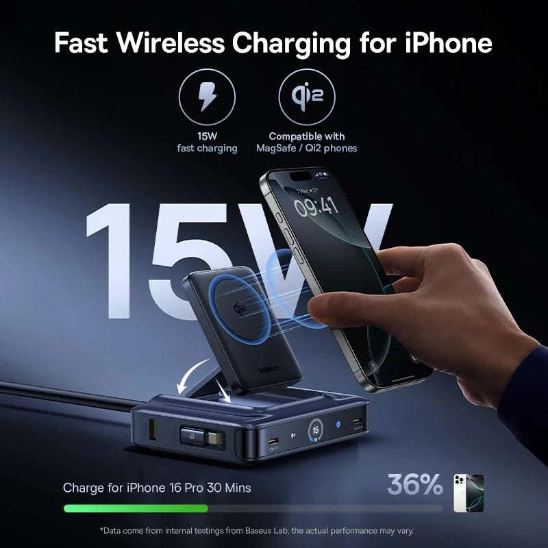 245W 6-in-1 Desktop Charger with Qi2 Wireless & 100W Retractable USB-C-EU Plug Black / China Mainland
