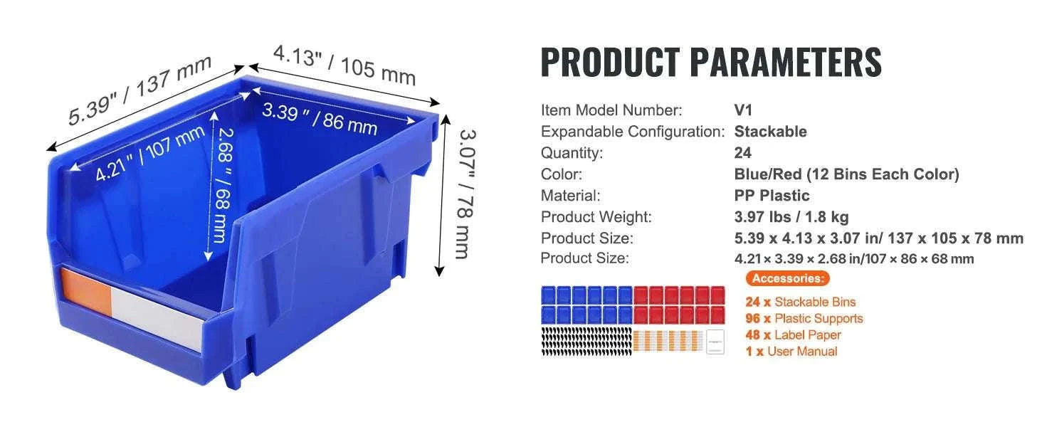 24pcs Stackable Storage Bins with Labels for Garage, Tools & Parts-24pcs / United States