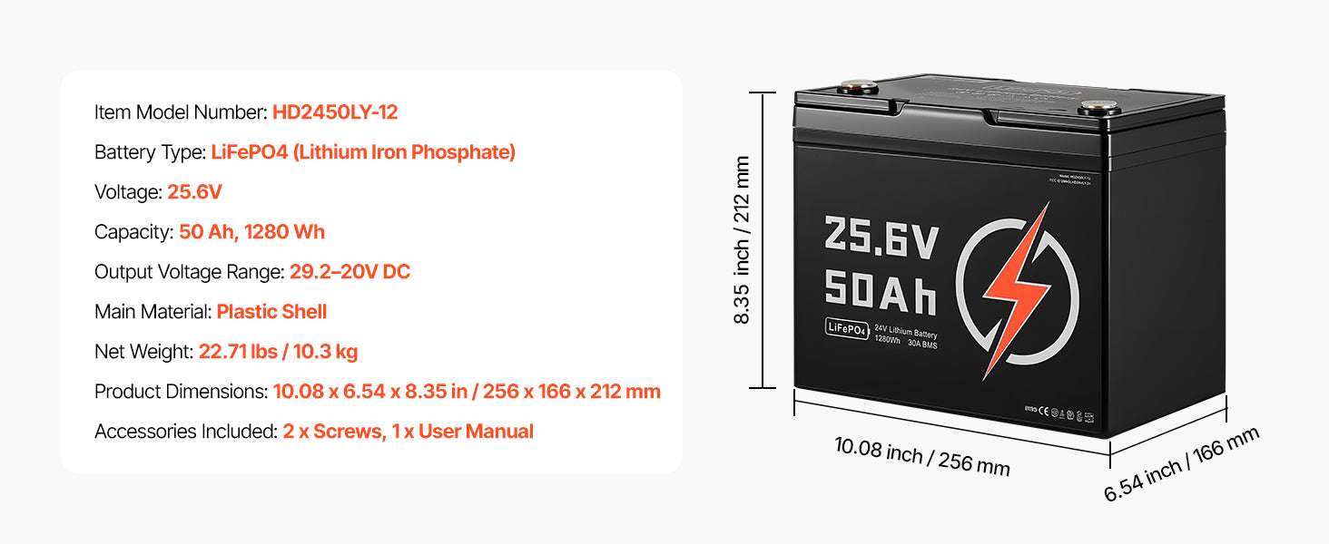 24V 50Ah LiFePO4 Lithium Battery with Bluetooth & 4000+ Cycles-United States
