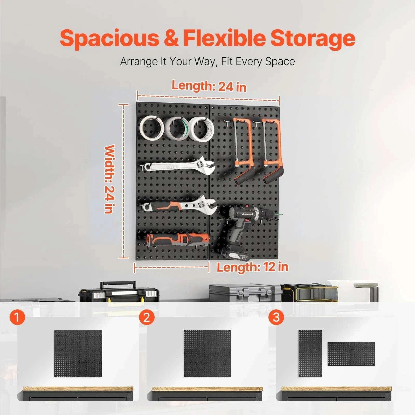24x12 Metal Pegboard Wall Organizer Panels with Hooks Set-4pcs / United States