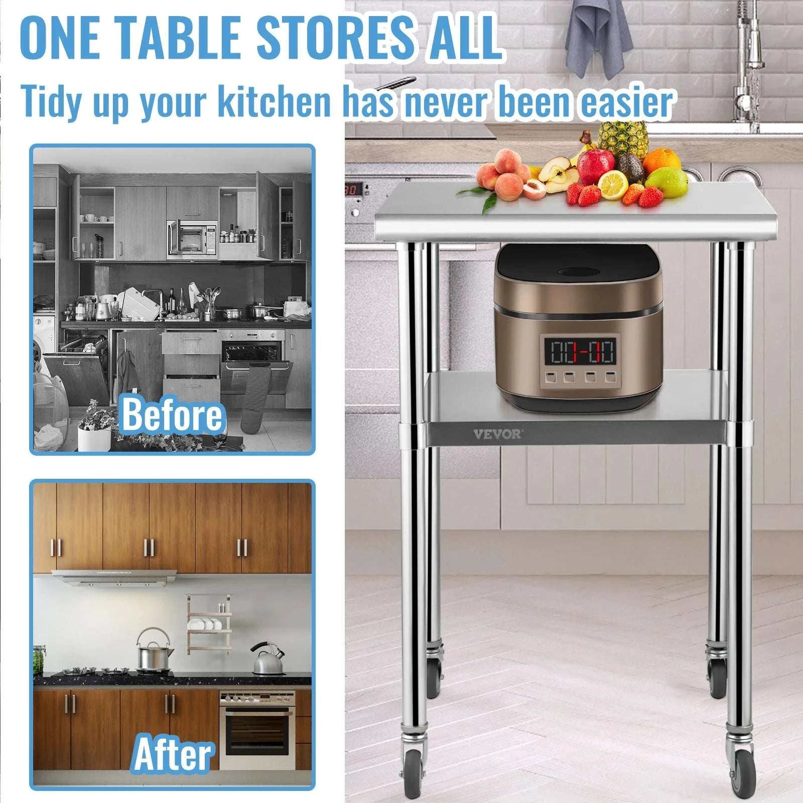 24x24 Inch Stainless Steel Kitchen Work Table with Wheels-24x24inch / france