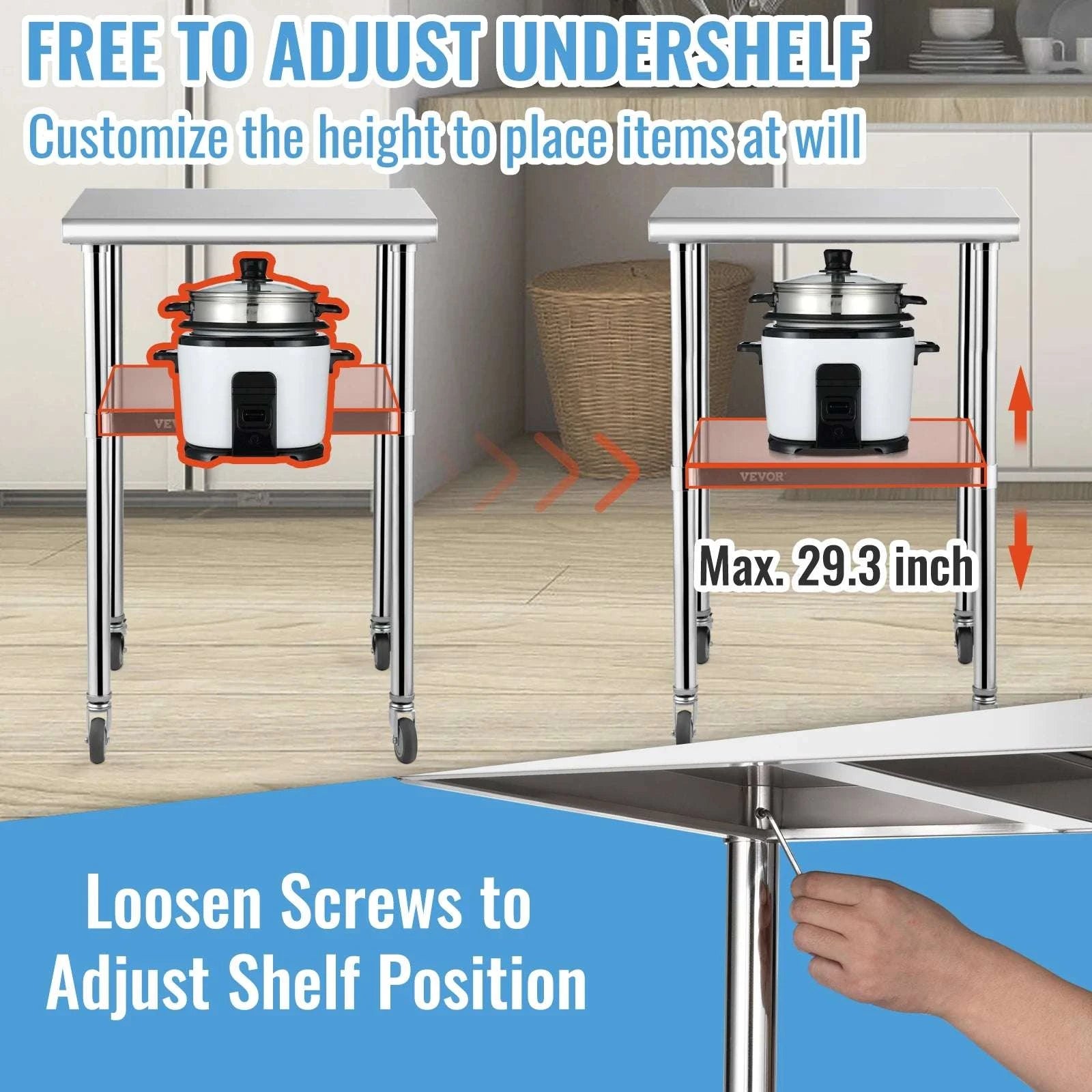 24x24 Inch Stainless Steel Kitchen Work Table with Wheels-24x24inch / france