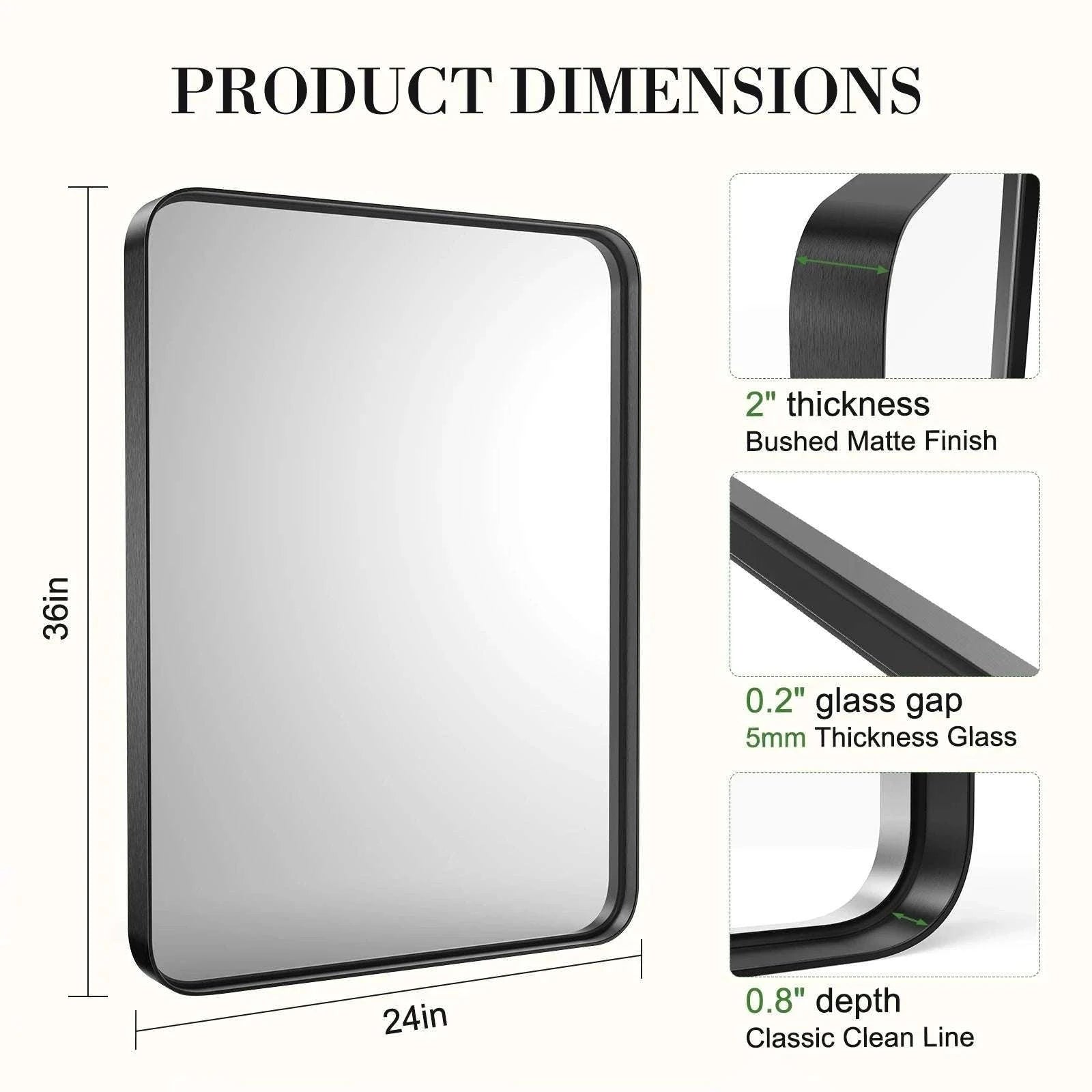 24x36 Inch Matte Black Framed Wall Mirror with Tempered Glass-30L x 22W / United States