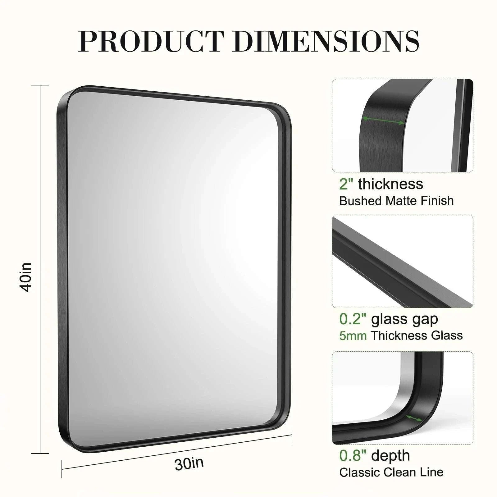 24x36 Inch Matte Black Framed Wall Mirror with Tempered Glass-30L x 22W / United States