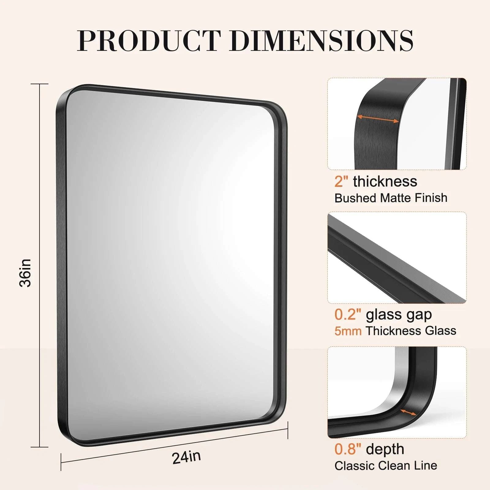 24x36 Inch Matte Black Framed Wall Mirror with Tempered Glass-30L x 22W / United States