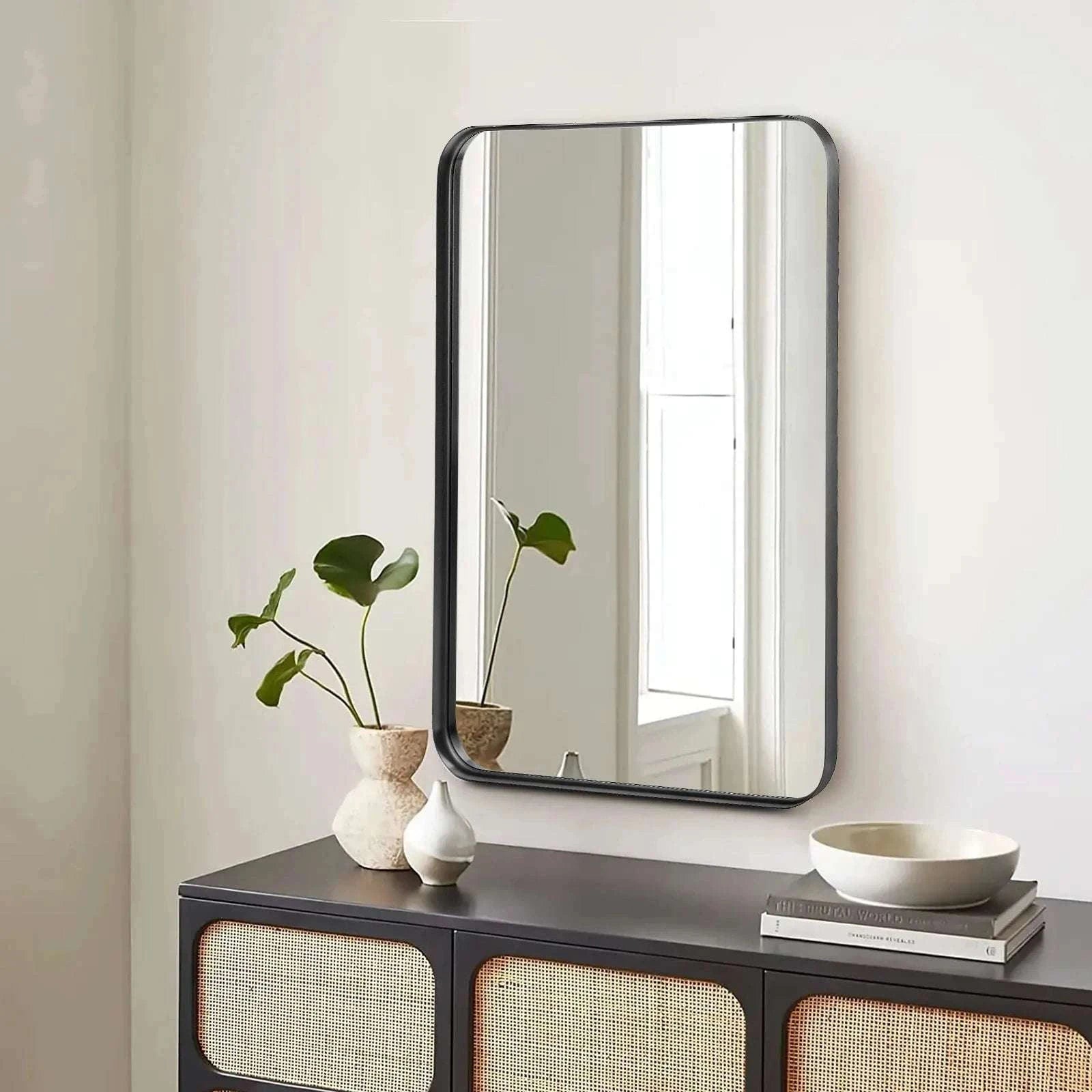 24x36 Inch Matte Black Framed Wall Mirror with Tempered Glass-30L x 22W / United States