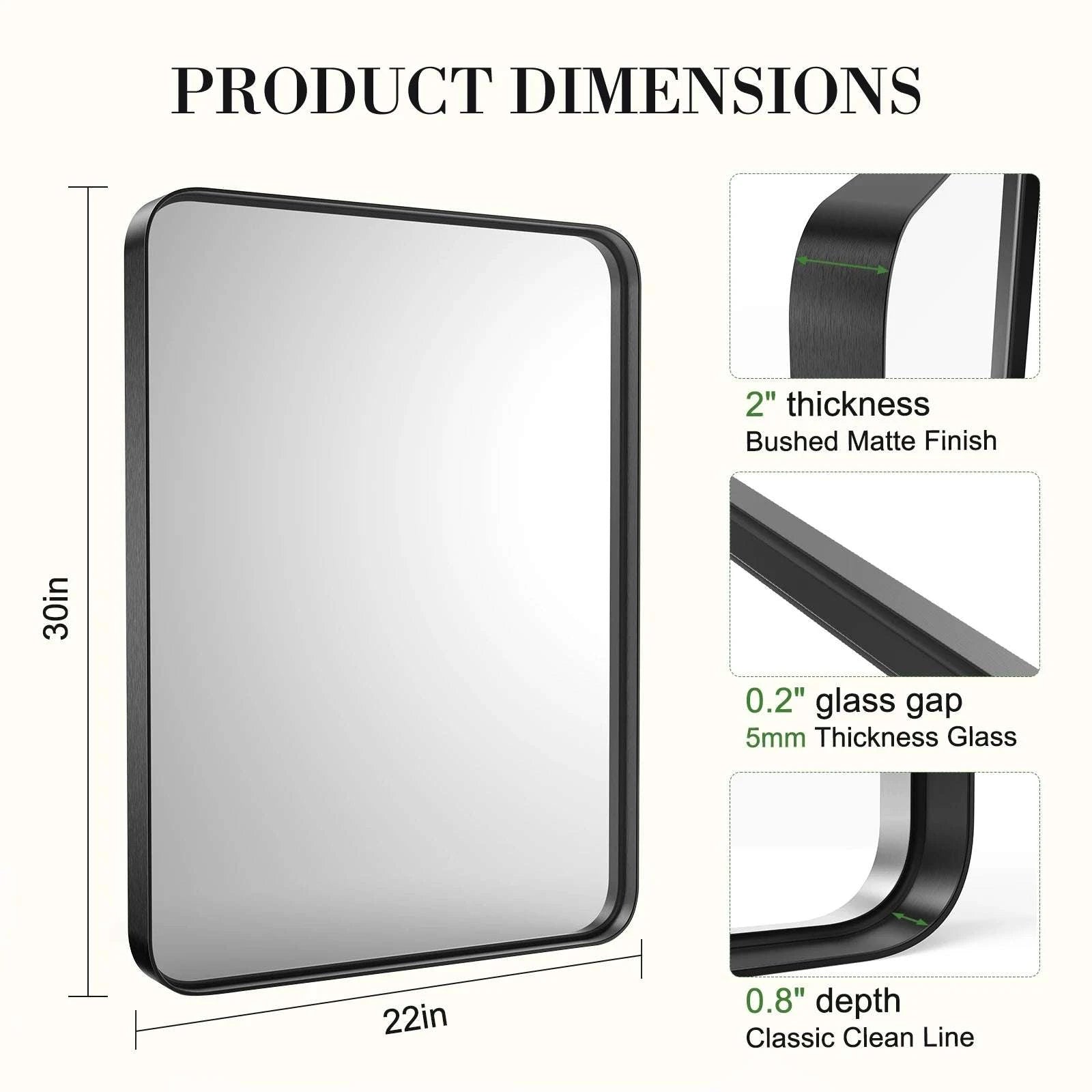 24x36 Inch Matte Black Framed Wall Mirror with Tempered Glass-30L x 22W / United States