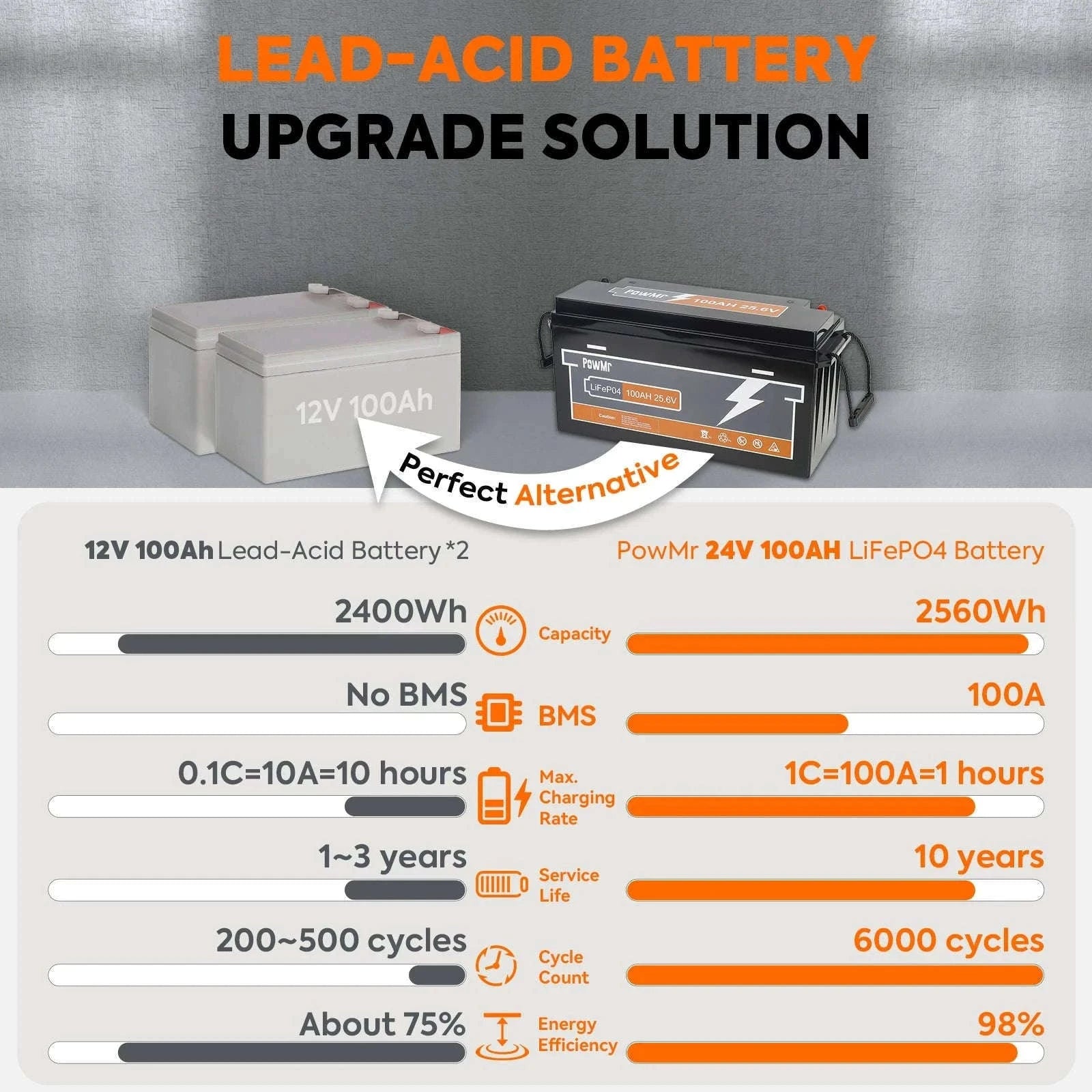 25.6V 100Ah LiFePO4 Deep Cycle Battery 2560Wh with Built-In BMS-100Ah 25.6V / Poland