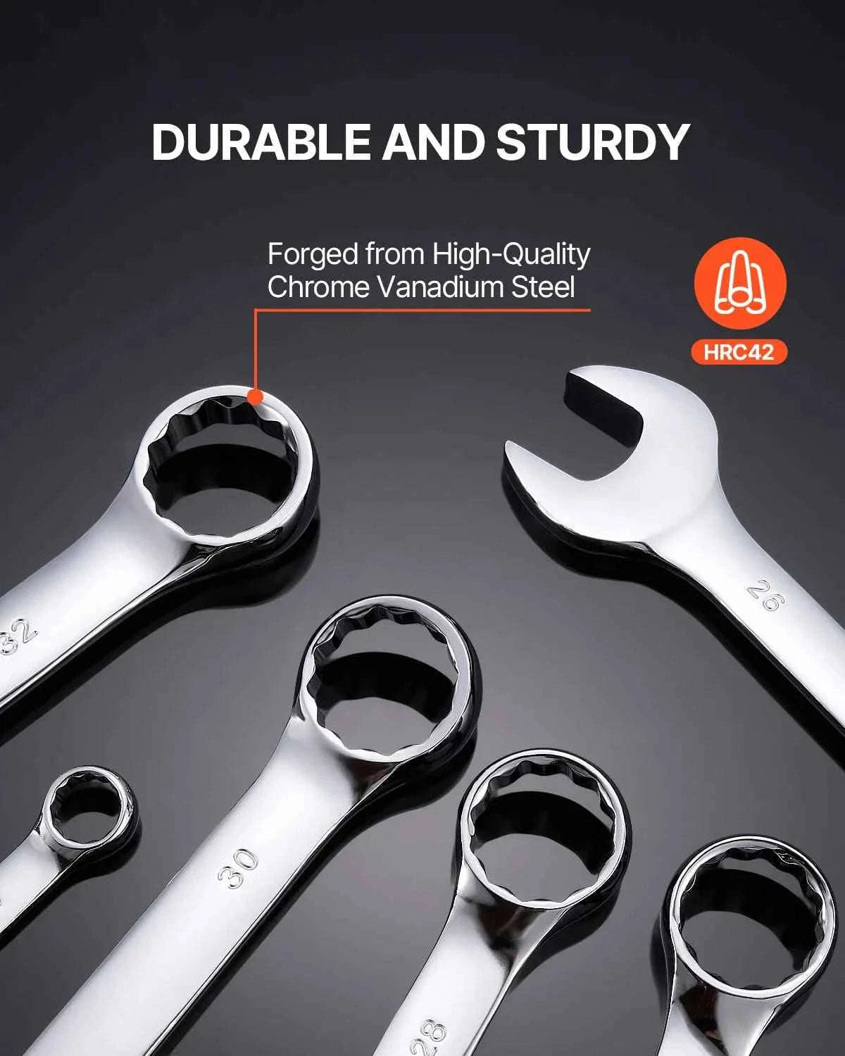 25-Piece Combination Wrench Set with Roll-Up Pouch, Metric 6 mm to 32 mm, Carbon Steel-25 PCS / United States