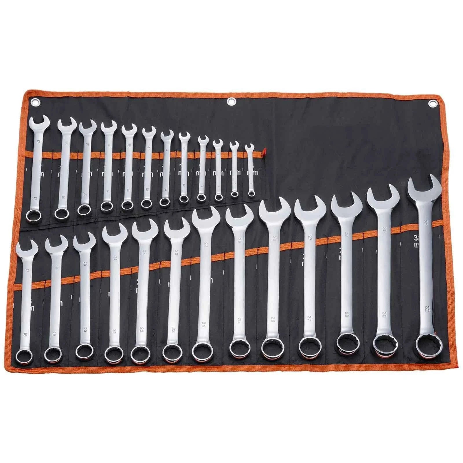 25-Piece Combination Wrench Set with Roll-Up Pouch, Metric 6 mm to 32 mm, Carbon Steel-25 PCS / United States