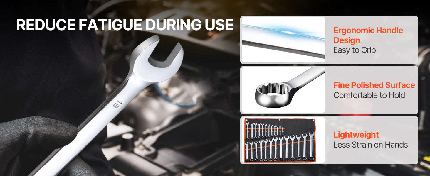 25-Piece Combination Wrench Set with Roll-Up Pouch, Metric 6 mm to 32 mm, Carbon Steel-25 PCS / United States