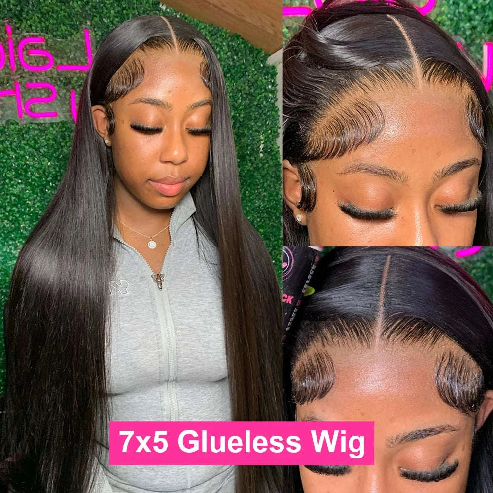 250% Density Brazilian Bone Straight Glueless HD Lace Wig-7x5 HD Glueless Wig / france / 30Inch|200%