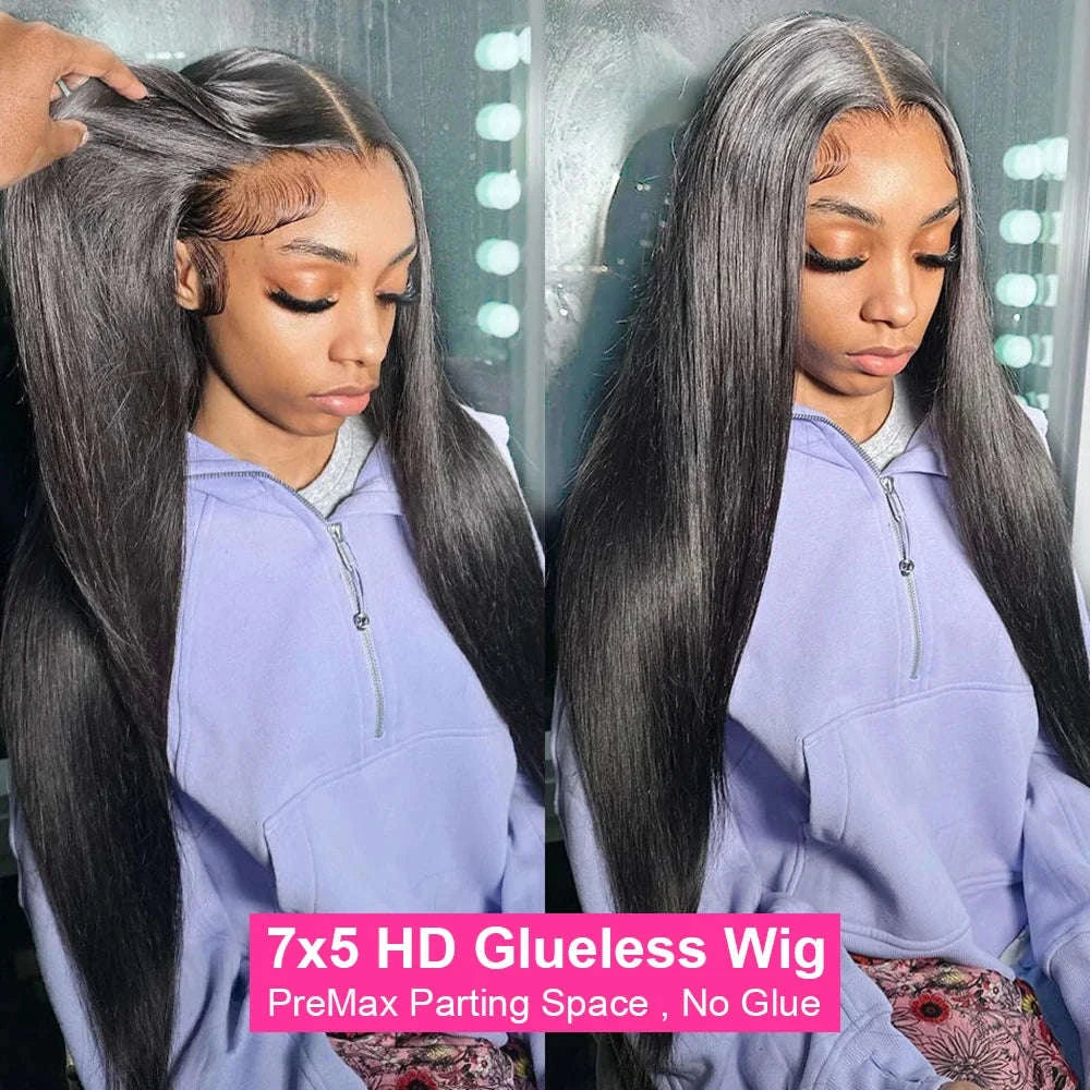 250% Density Brazilian Bone Straight Glueless HD Lace Wig-7x5 HD Glueless Wig / france / 30Inch|200%
