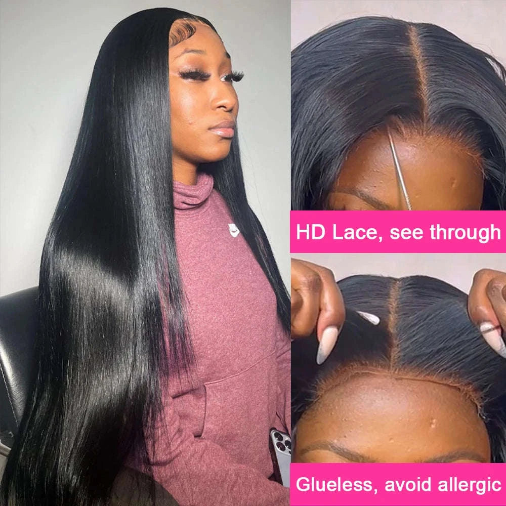 250% Density Brazilian Bone Straight Glueless HD Lace Wig-7x5 HD Glueless Wig / france / 30Inch|200%