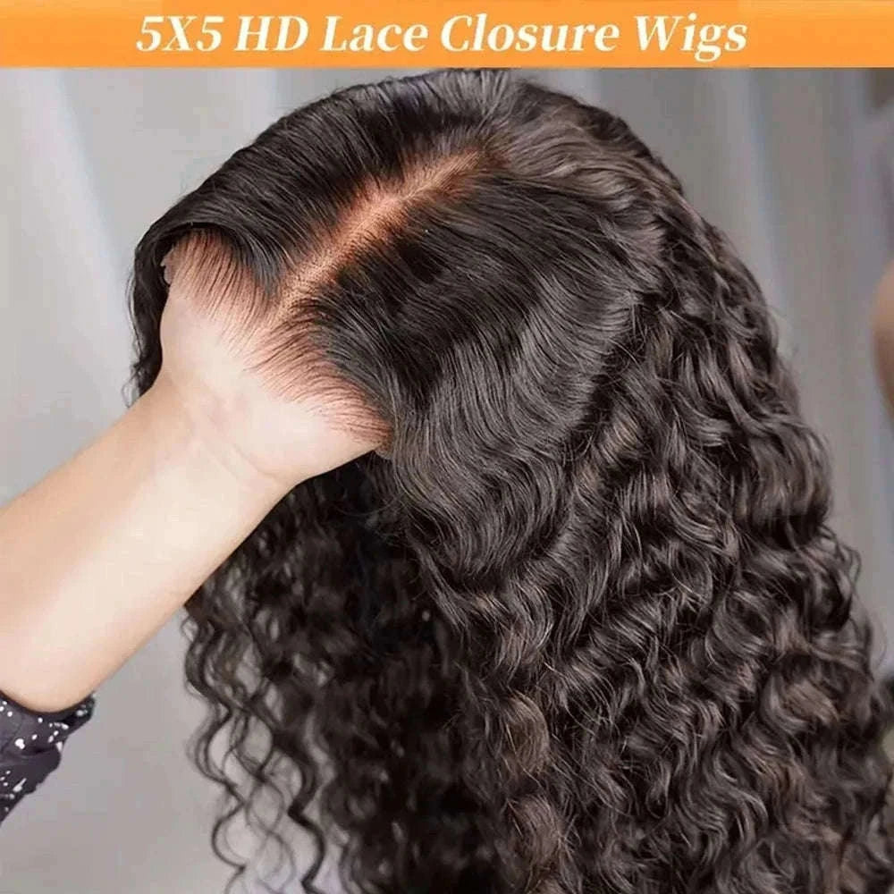 250% Density Deep Wave Glueless Wig HD Lace Pre-Cut Human Hair-250% / 30inches / 13x4 Glueless Wig|United States