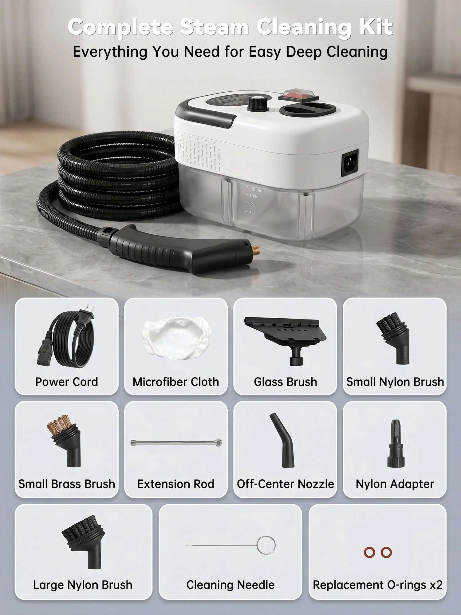 2500W Handheld Steam Cleaner with 1200ml Tank and Accessories-white / 110 V / US|United States