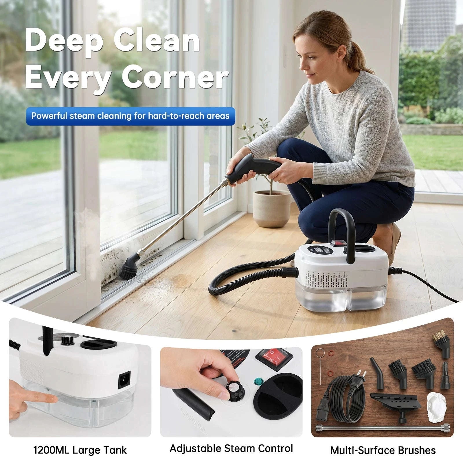 2500W Handheld Steam Cleaner with 1200ml Tank and Accessories-white / 110 V / US|United States