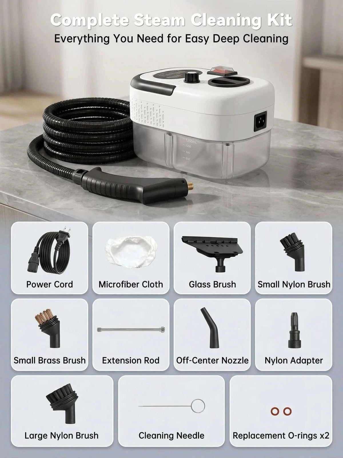 2500W Handheld Steam Cleaner with 1200ml Tank and Accessories-white / 110 V / US|United States