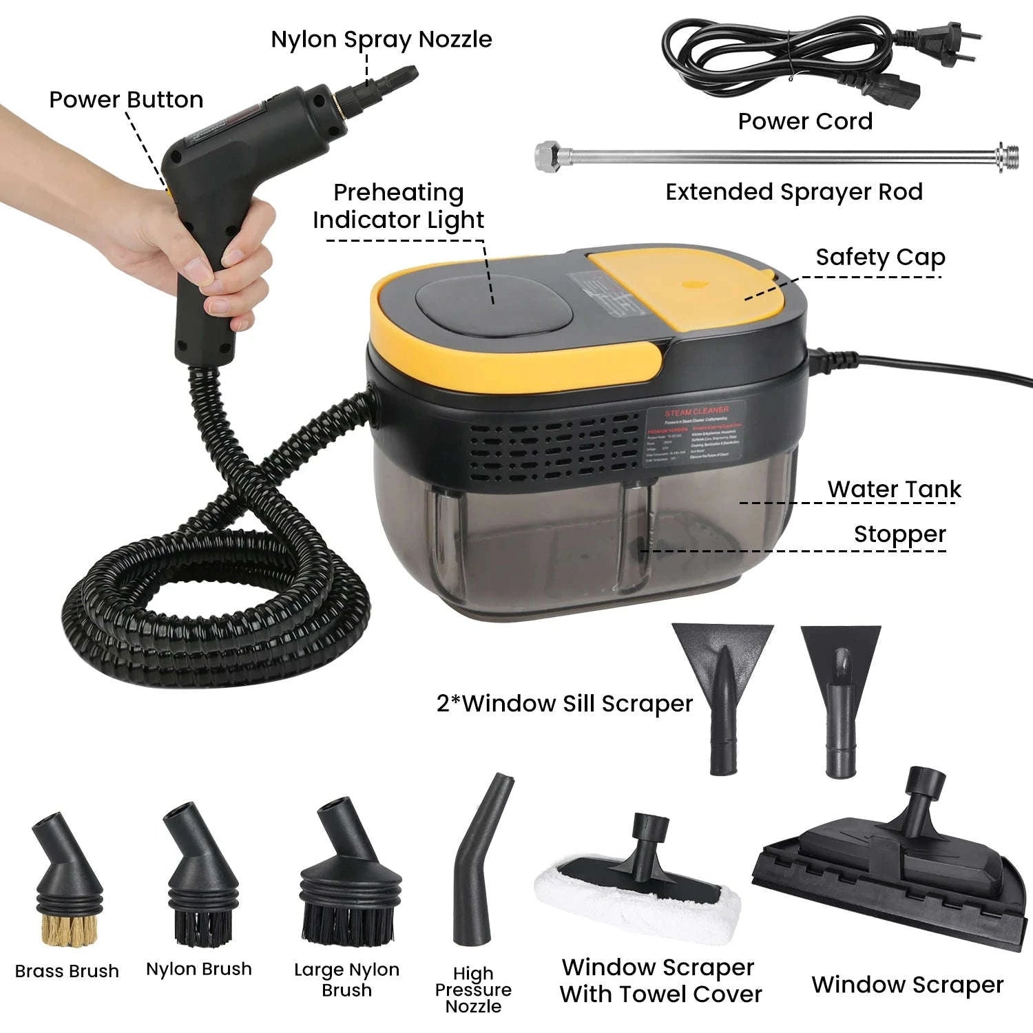 2500W Handheld Steam Cleaner with 3Bar Pressure & 1600ML Tank-black / france / 220 V|EU