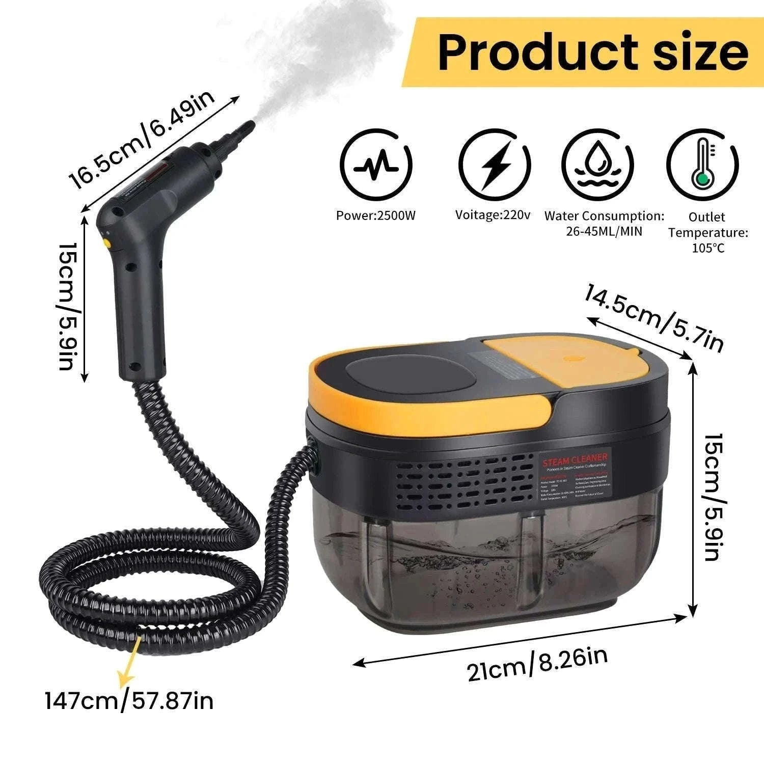 2500W Handheld Steam Cleaner with 3Bar Pressure & 1600ML Tank-Yellow / france / 220 V|EU