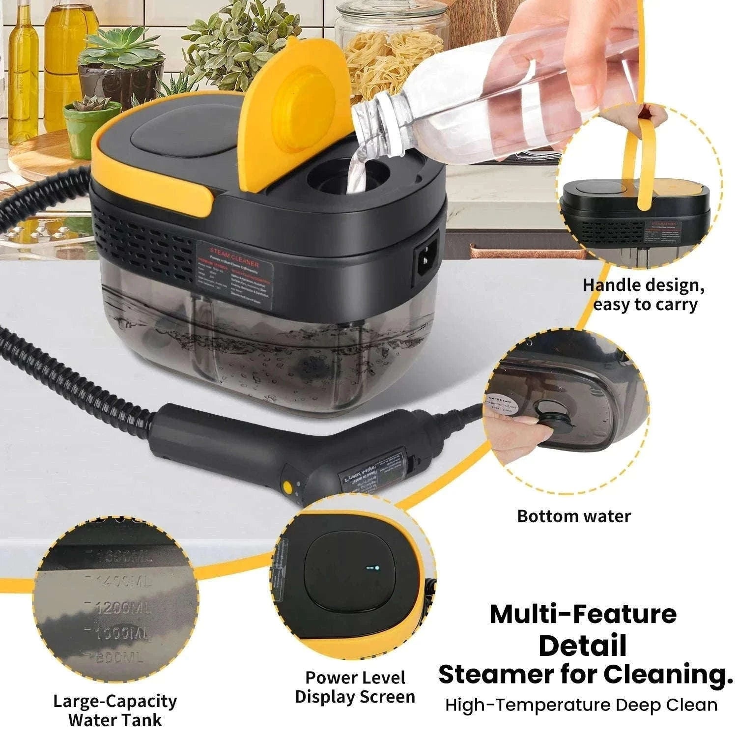 2500W Handheld Steam Cleaner with 3Bar Pressure & 1600ML Tank-Yellow / france / 220 V|EU