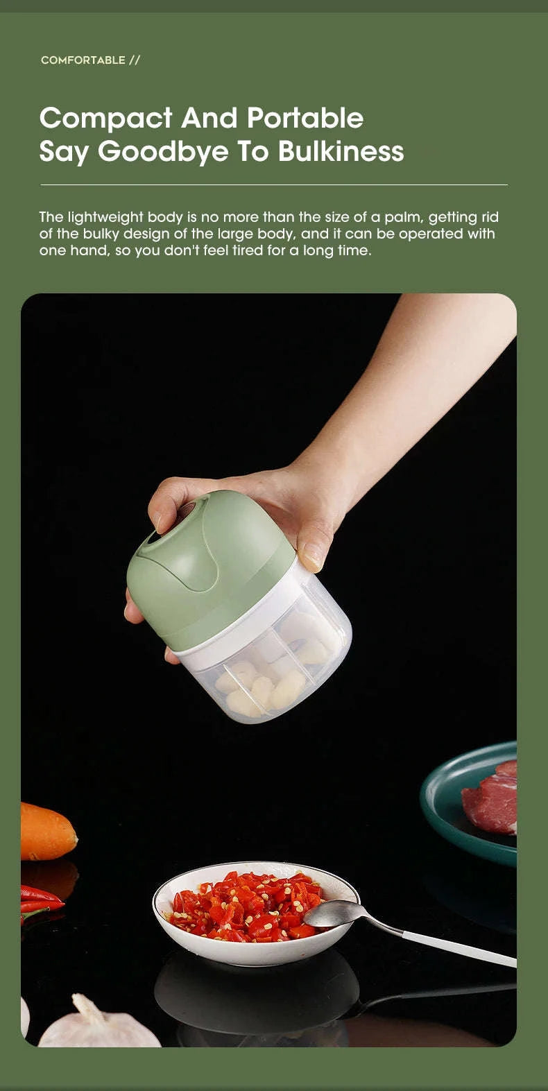 250ml Electric Garlic Masher and Portable Food Chopper-250ml Green