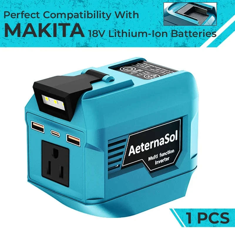 250W Power Inverter for 18V/20V Battery with 110V AC, USB-C, USB and LED Light-1pcs MAKITA adapter / United States